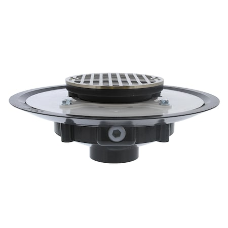 Jones Stephens 2in. Heavy Duty PVC Drain Base with 3-1/2in. Plastic Spud and 5in. Nickel Bronze Strainer D53445